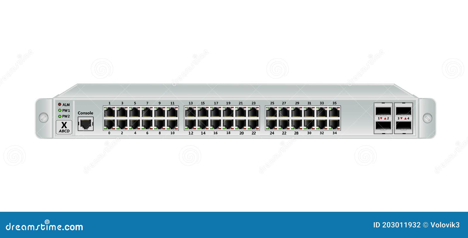 the ethernet 1u switch for mounting with a 19-inch rack with 40 ports, including four backbones port. one consol port.